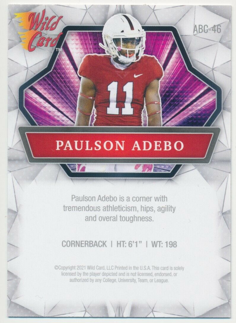 Paulson Adebo 2021 Wild Card Alumination Black Mint Rookie Card