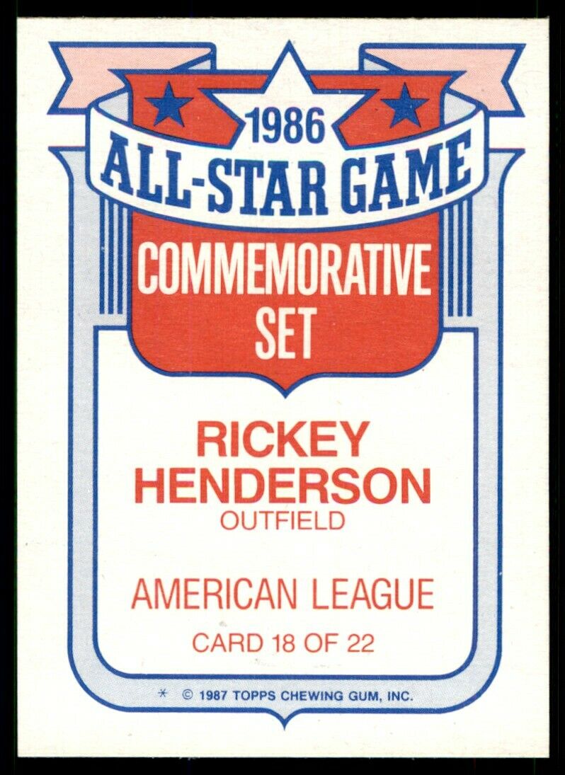 Mavin  RICKEY HENDERSON Yankees 1986 TOPPS ALL-STAR SET Baseball