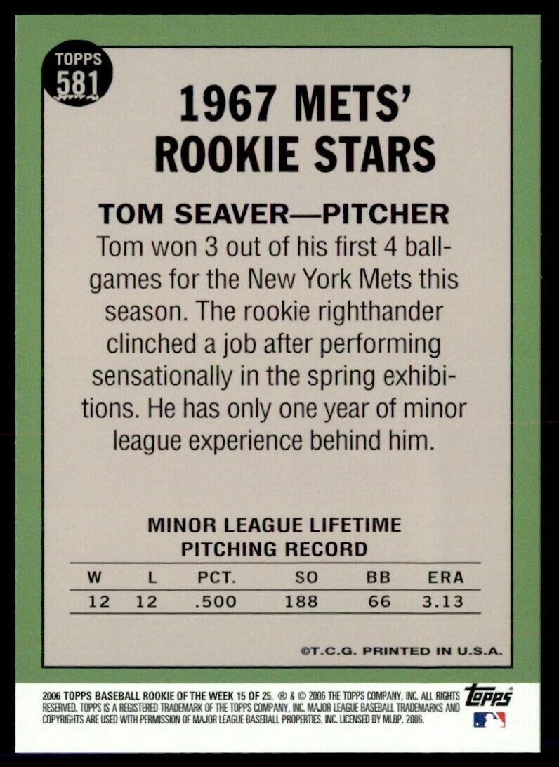 Baseball Cards, Tom Seaver, Seaver, 2006 Topps, 1967 Topps, Mets