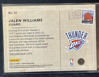 Jalen Williams 2022 2023 Panini Hoops Rookie Greetings Series Mint Rookie Card #12