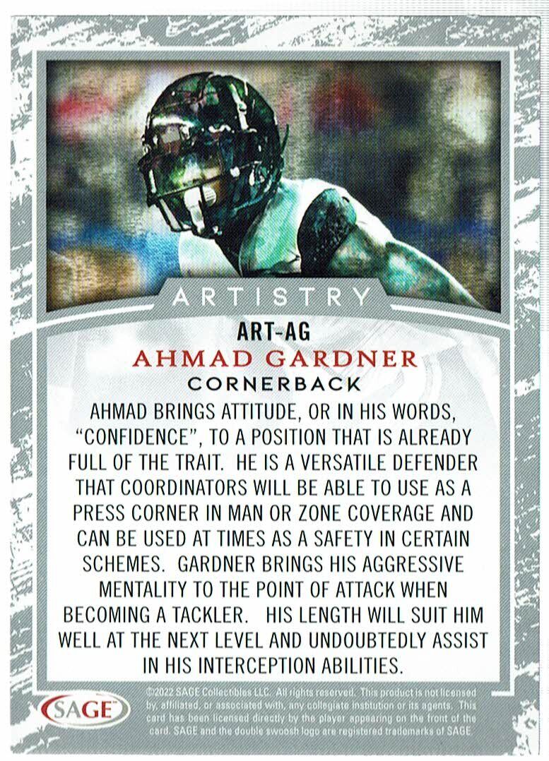 Ahmad Sauce Gardner 2022 Sage High Series Artistry Mint Rookie Card #A