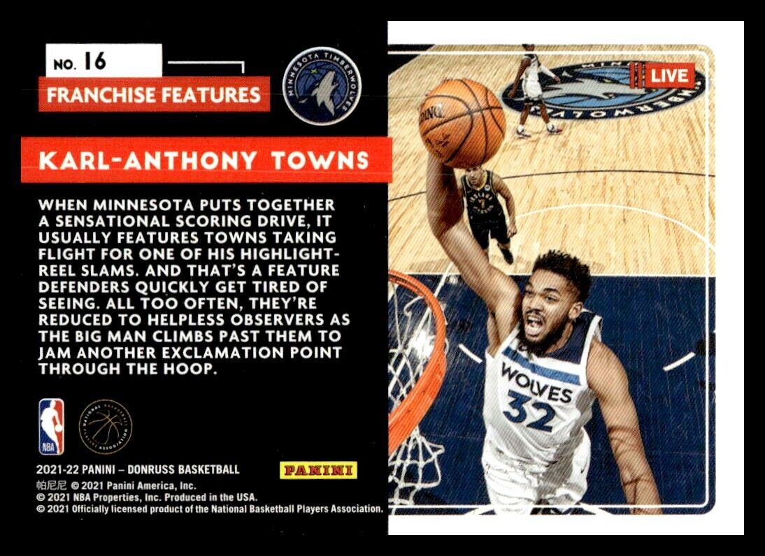 Karl-Anthony Towns 2021 2022 Panini Donruss Franchise Features