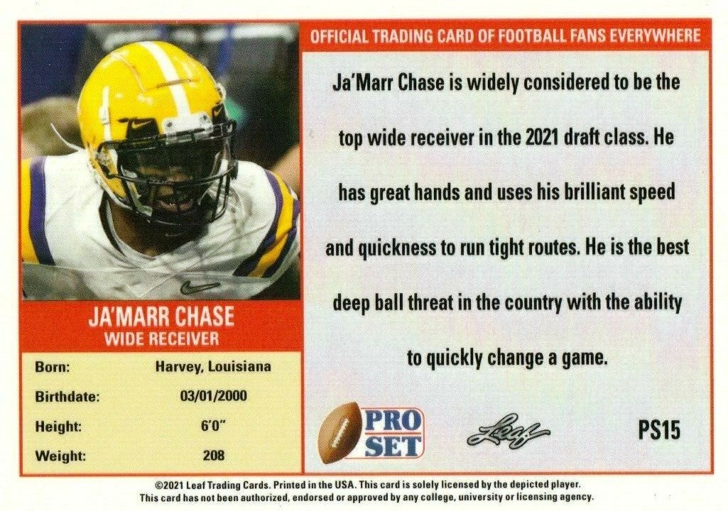 : Ja'Marr Chase 2021 Pro Set Leaf XRC Short Printed Mint