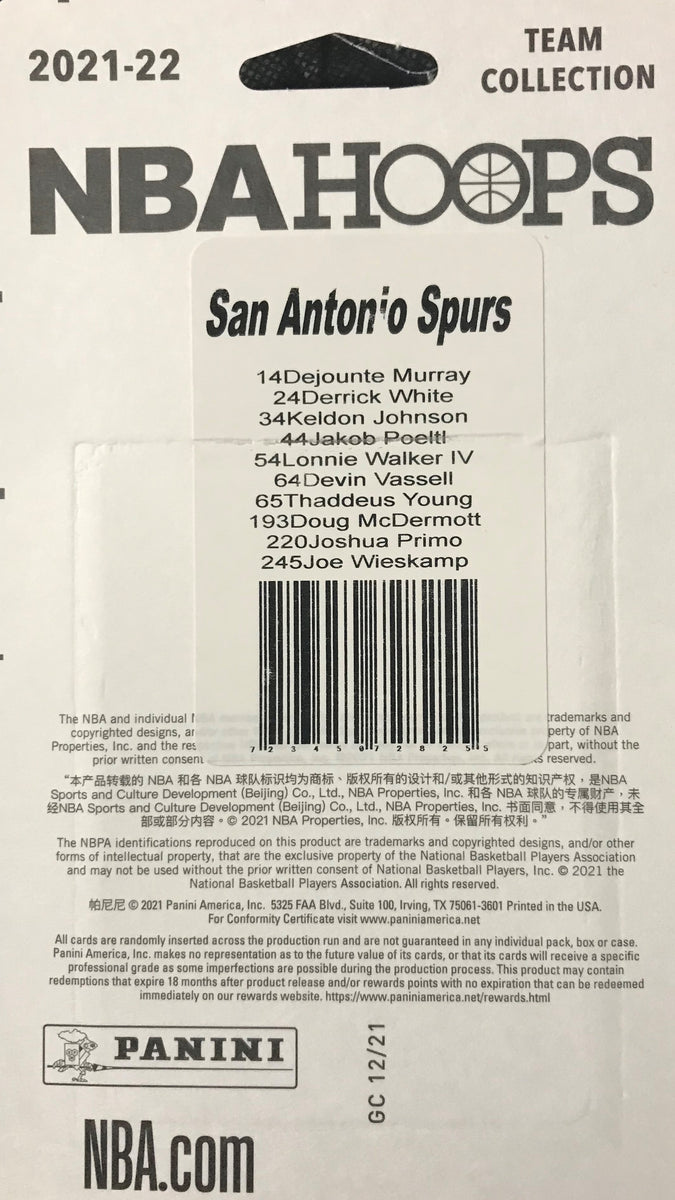 .com: 2021-22 Panini Hoops #245 Joe Wieskamp RC Rookie San Antonio  Spurs NBA Basketball Trading Card : Collectibles & Fine Art