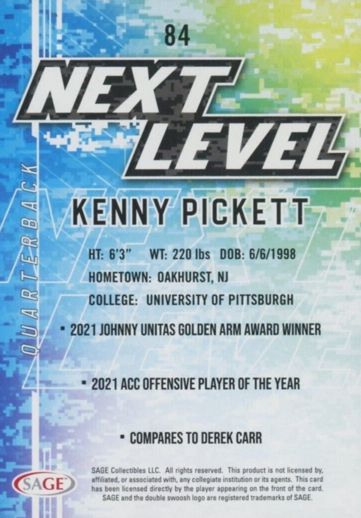Kenny Pickett 2022 Sage Next Level Mint Rookie Year Card 84 The