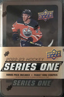 2022 2023 Upper Deck Hockey Series One Factory Sealed Unopened TIN with an Exclusive Bonus 3 Card O Pee Chee Rookie Pack