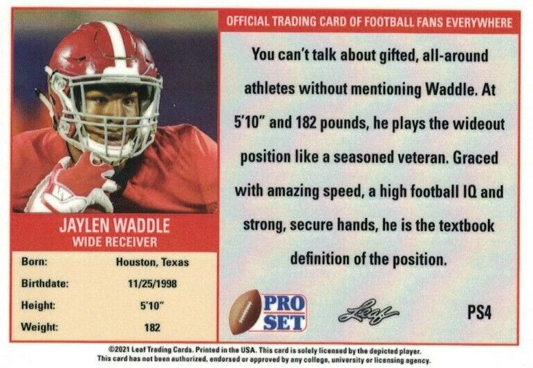 Jaylen Waddle 2021 Pro Set Leaf XRC Short Printed Mint Rookie Card #PS |  The Strictly Mint Card Co. Inc.