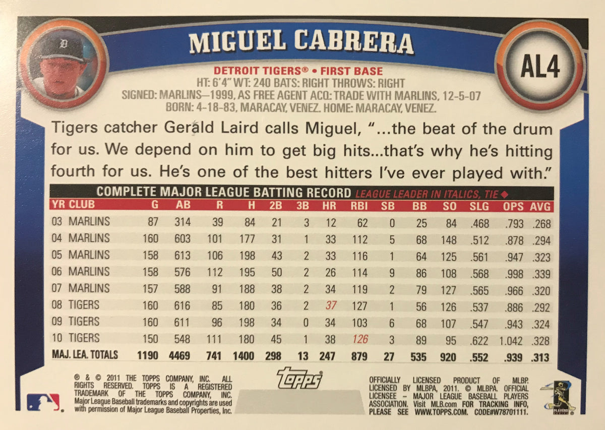 Miguel Cabrera 2011 Topps American League All-Stars Silver Logo