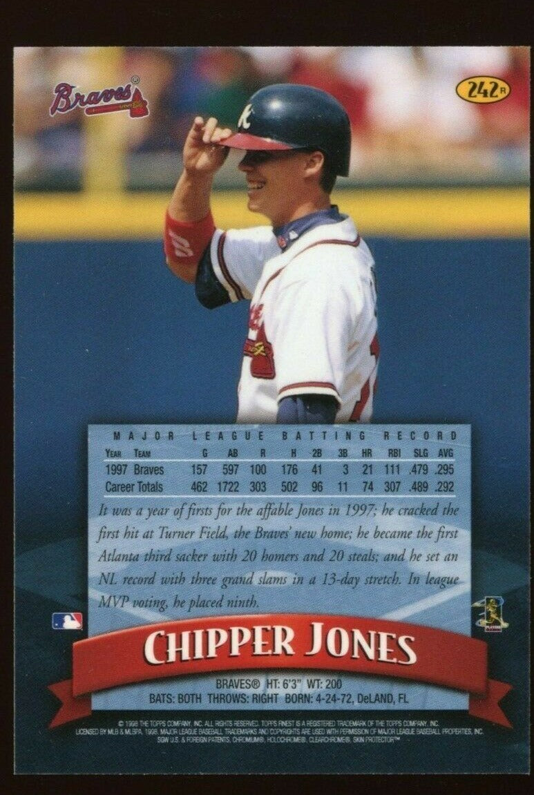 1998 Chipper Jones Topps Finest Centurion Baseball Card PSA Mint 9