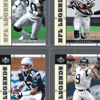 2004 Upper Deck LEGENDS Football Series Complete Mint Basic 90 Card Veteran Players Set Loaded with Stars and Hall of Famers including Tom Brady, Brett Favre and Peyton Manning Plus