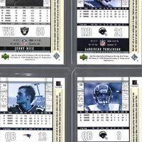 2004 Upper Deck LEGENDS Football Series Complete Mint Basic 90 Card Veteran Players Set Loaded with Stars and Hall of Famers including Tom Brady, Brett Favre and Peyton Manning Plus