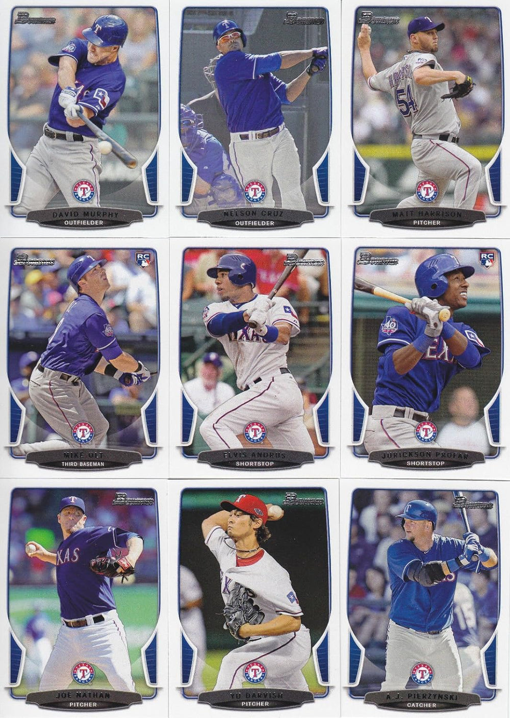 Texas Rangers 2013 Bowman Complete Mint 12 Card Team Set with Olt and Profar Rookies plus Darvish+!