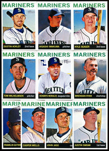 Seattle Mariners 2013 Topps HERITAGE Series Basic 10 Card Team Set with Justin Smoak, Dustin Ackley+