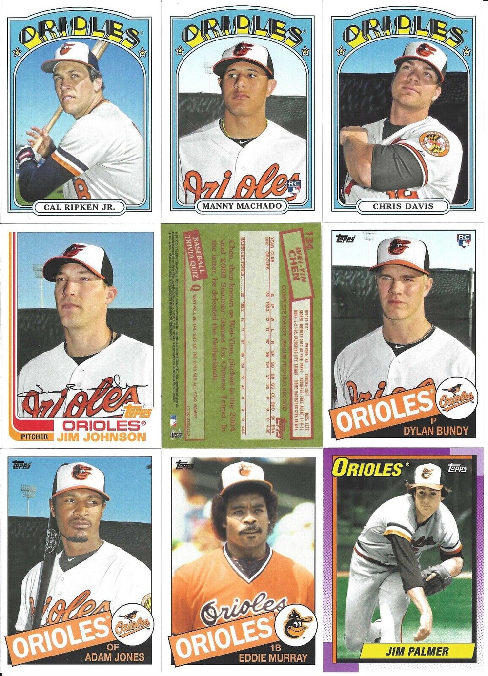 Baltimore Orioles 2013 Topps ARCHIVES Team Set with Manny Machado Rookie Card and Cal Ripken Plus