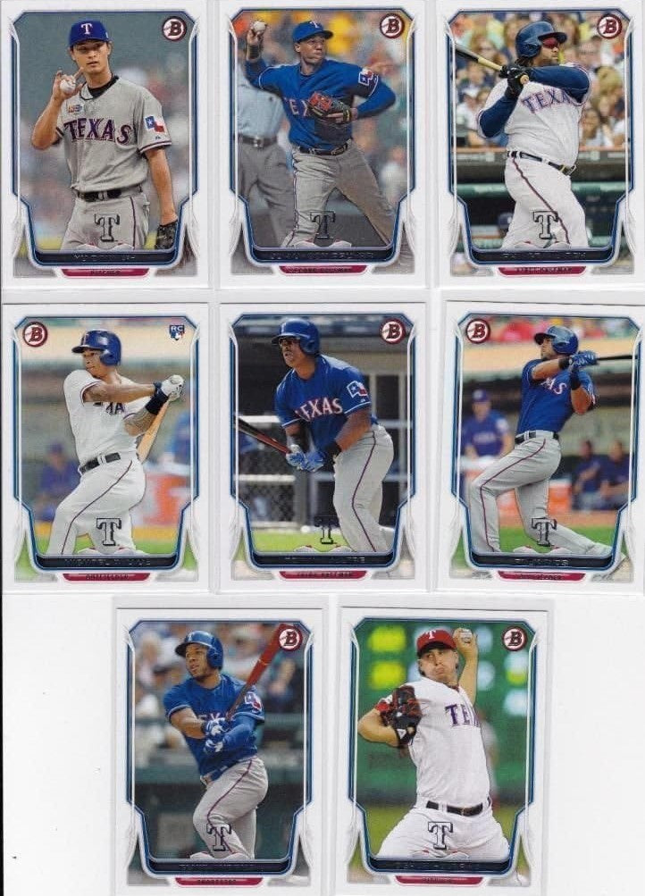 Texas Rangers 2014 Bowman Baseball Complete Mint 8 Card Basic Team Set Made By Topps Including Yu Darvish and Prince Fielder Plus