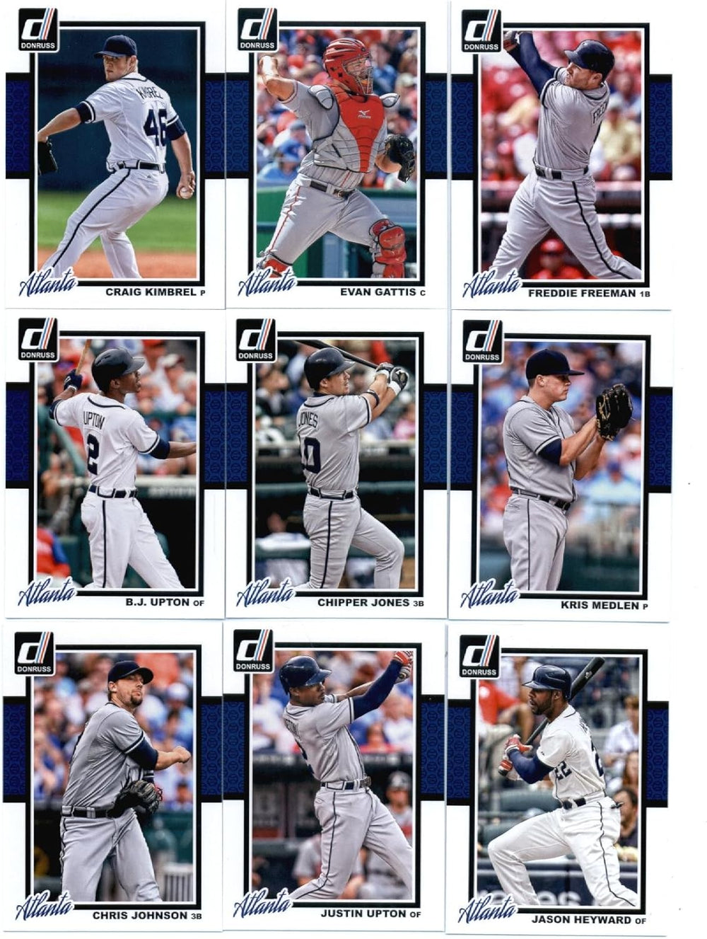 Atlanta Braves 2014 Donruss  Complete Mint 9 Card Team Set with Chipper Jones, Evan Gattis+