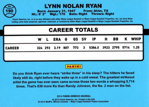Texas Rangers 2014 Donruss Series Complete Mint Basic 6 Card Team Set with Nolan Ryan and Yu Darvish Plus