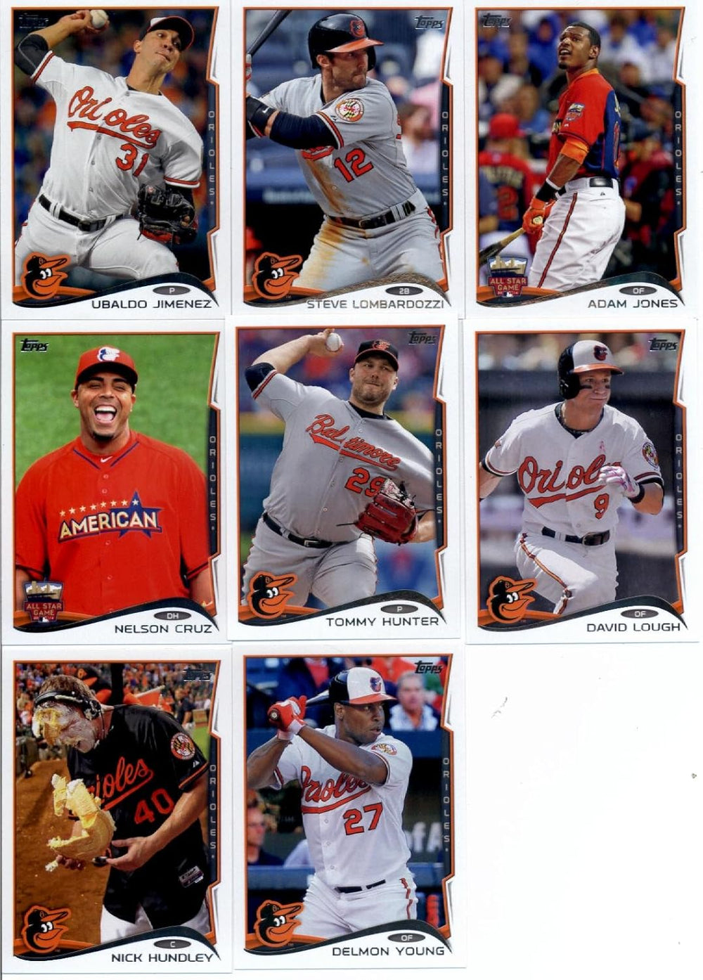 Baltimore Orioles 2014 Topps UPDATE Series 8 Card Team Set with Adam Jones and Nelson Cruz Plus