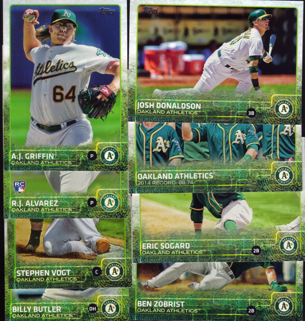 Oakland Athletics 2015 Topps Complete Series One and Two Regular Issue 23 card team set with Coco Crisp, Josh Reddick, Sonny Gray plus