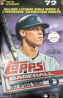 2017 Topps Baseball UPDATE Series Factory Sealed 72 Card HANGER Box with Chance for Aaron Judge Rookies and Autographs
