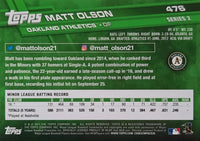 Oakland Athletics 2017 Topps Complete Series One and Two Regular Issue 27 card team set with Atlanta Braves Star Matt Olson Rookie Card #476 Plus
