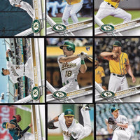 Oakland Athletics 2017 Topps Complete Series One and Two Regular Issue 27 card team set with Atlanta Braves Star Matt Olson Rookie Card #476 Plus