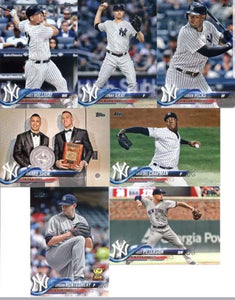 New York Yankees 2018 Topps Complete Mint Hand Collated 32 Card Team Set with 4 Different Aaron Judge 2nd Year Cards including his Future Stars All Star Rookie Cup Card