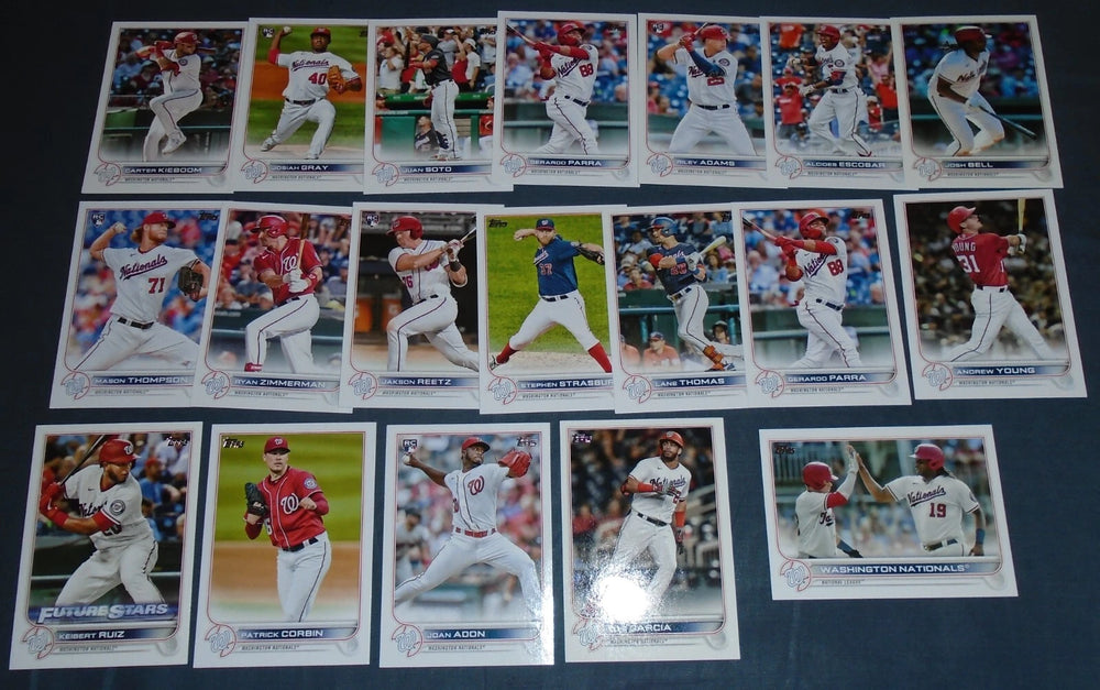 Washington Nationals 2022 Topps Hand Collated 19 Card Team Set Featuring Juan Soto, Stephen Strasburg, Gerardo Parra, Keibert Ruiz Future Stars and 5 Rookie Cards Plus