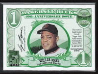 Willie Mays 2001 Topps Archives Anniversary Baseball Bucks Series Mint Card
