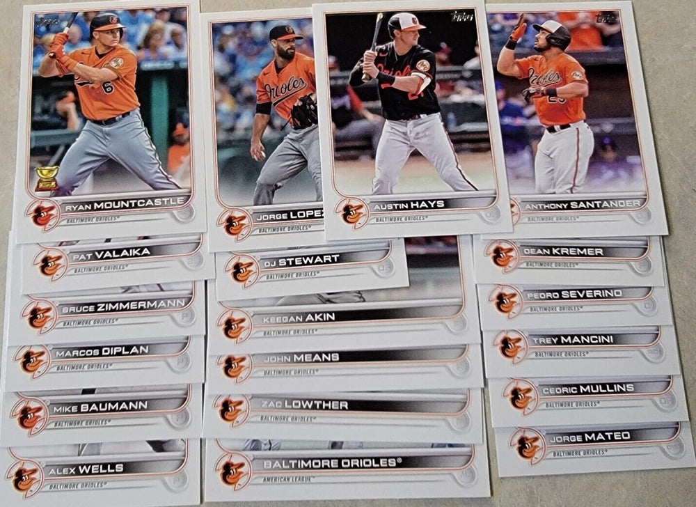 Baltimore Orioles 2022 Topps Complete Mint Hand Collated 19 Card Team Set Featuring Ryan Mountcastle All Star Rookie Cup Plus 4 Rookie Cards
