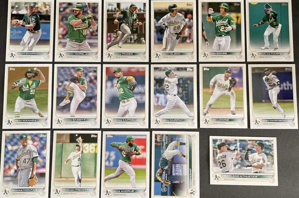 Oakland Athletics 2022 Topps Hand Collated 17 Card Team Set Featuring Matt Olson, Starling Marte and Matt Chapman Plus