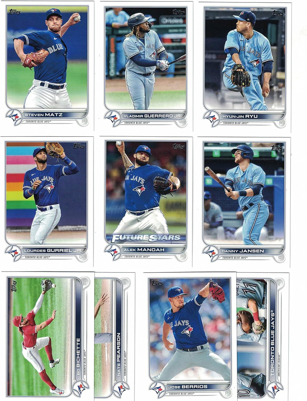 Toronto Blue Jays 2022 Topps Complete Mint Hand Collated 20 Card Team Set Featuring Vladimir Guerrero Jr and George Springer with Rookie Cards Plus