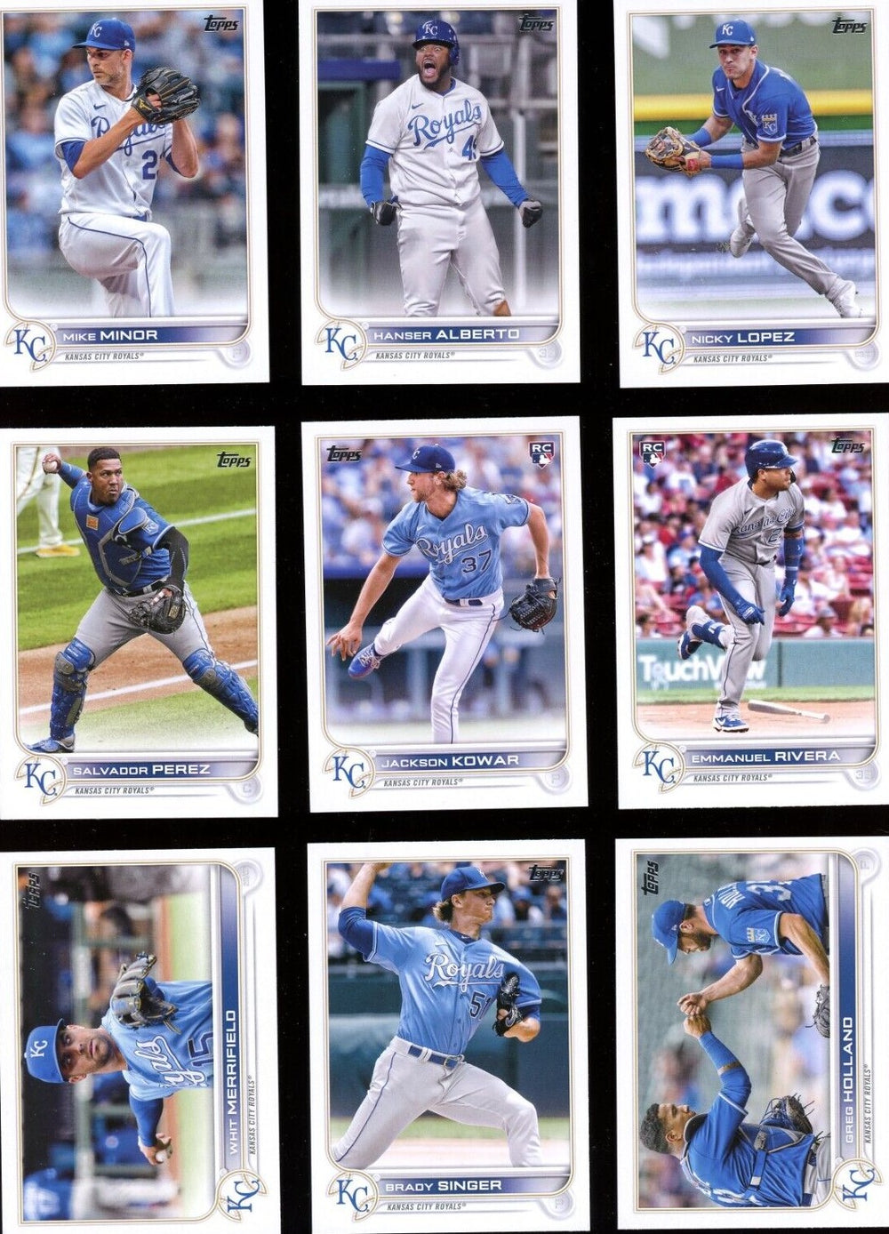 Kansas City Royals 2022 Topps Complete Mint Hand Collated 20 Card Team Set Featuring Salvador Perez and 4 Rookie Cards Plus