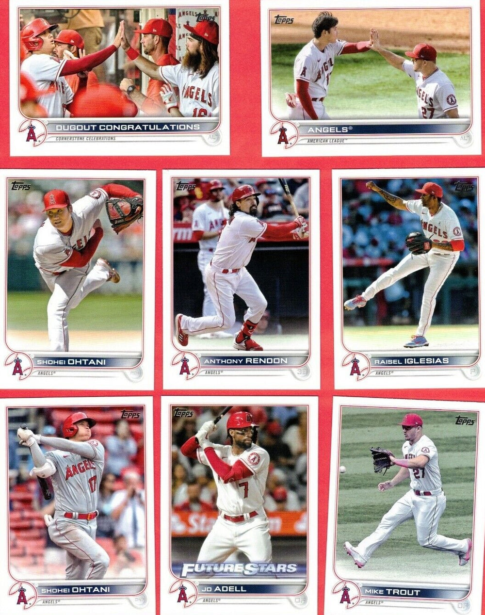 Los Angeles Angels 2022 Topps Complete 25 Card Team Set with Multiple Shohei Ohtani and Mike Trout Cards