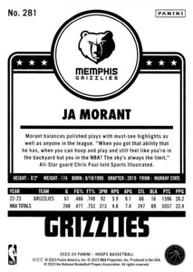 Ja Morant 2023 2024 Hoops Basketball Series Mint Tribute Subset Card #281