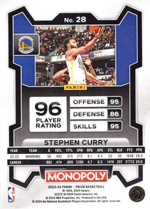 Stephen Curry 2023 2024 Panini Prizm Monopoly Series Mint Card #28