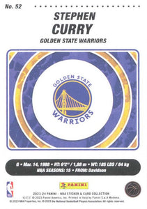 Stephen Curry 2023 2024 Panini Limited Edition Full Sized Sticker Card Series Mint Card #52