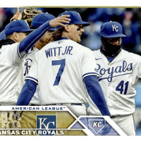Kansas City Royals 2023 Topps Complete Mint Hand Collated 21 Card Team Set with 6 Rookie Cards Plus an MJ Melendez Future Stars Card and a Bobby Witt Jr. All Star Rookie Cup Card and More