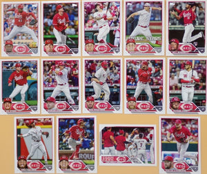 Cincinnati Reds 2023 Topps Complete 21 Card Team Set with 4 Rookie and 2 Future Stars Cards Plus Joey Votto and Others