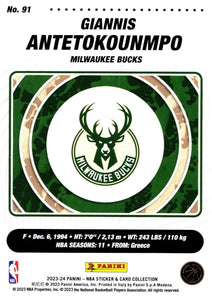 Giannis Antetokounmpo 2023 2024 Panini Limited Edition Full Sized Sticker Card Series Mint Card #91