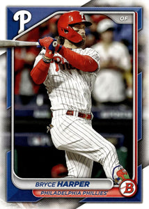 Philadelphia Phillies 2024 Bowman 8 Card Team Set made by Topps Featuring Bryce Harper and Trea Turner with a Johan Rojas Rookie Card and Top Prospects