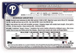 Philadelphia Phillies 2024 Bowman 8 Card Team Set made by Topps Featuring Bryce Harper and Trea Turner with a Johan Rojas Rookie Card and Top Prospects