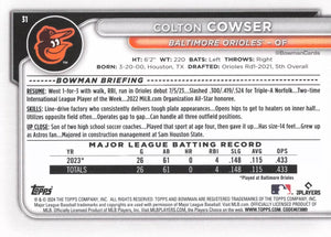 Baltimore Orioles 2024 Bowman 10 Card Team Set made by Topps with Adley Rutschman and Gunnar Henderson Plus Colton Cowser and Jordan Westburg Rookie Cards