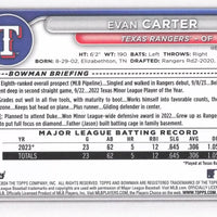 Texas Rangers 2024 Bowman Complete Mint 10 Card Team Set Featuring Rookie Cards of Owen White and Evan Carter Plus Corey Seager, Adolis Garcia and Others