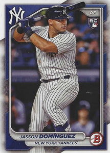 New York Yankees 2024 Bowman 17 Card Team Set made by Topps Featuring Aaron Judge, Juan Soto and Gerrit Cole PLUS Jasson Dominguez Rookie Card and 10 Prospect Cards