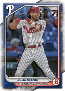 Philadelphia Phillies 2024 Bowman 8 Card Team Set made by Topps Featuring Bryce Harper and Trea Turner with a Johan Rojas Rookie Card and Top Prospects