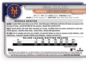 New York Mets 2024 Bowman 11 Card Team Set Made by Topps with Pete Alonso and Francisco Lindor plus a Ronny Mauricio Rookie Card and Prospect Cards of Luisangel Acuna and Others