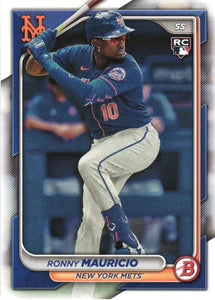 New York Mets 2024 Bowman 11 Card Team Set Made by Topps with Pete Alonso and Francisco Lindor plus a Ronny Mauricio Rookie Card and Prospect Cards of Luisangel Acuna and Others