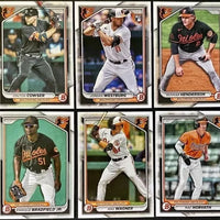 Baltimore Orioles 2024 Bowman 10 Card Team Set made by Topps with Adley Rutschman and Gunnar Henderson Plus Colton Cowser and Jordan Westburg Rookie Cards