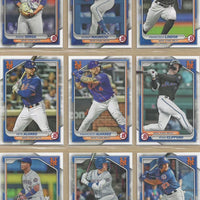 New York Mets 2024 Bowman 11 Card Team Set Made by Topps with Pete Alonso and Francisco Lindor plus a Ronny Mauricio Rookie Card and Prospect Cards of Luisangel Acuna and Others